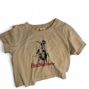 PacSun Tan Cropped Tee with Red Budweiser Rodeo Graphic